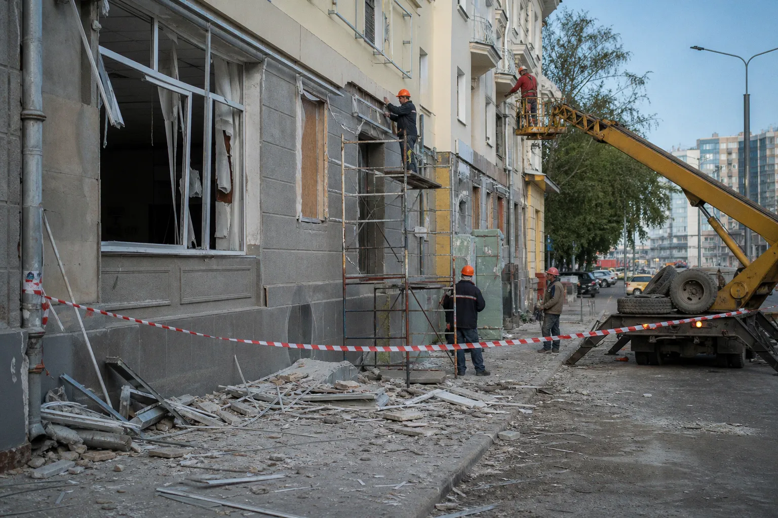 В Белгороде восстанавливают жилые дома и общественные пространства после обстрела